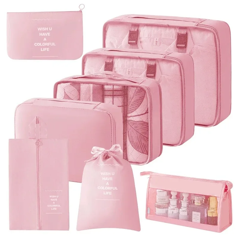 organisateur voyage polyester beige compartiments zippés poches intérieures cube sac compression chaussures pochettes housse vêtements
