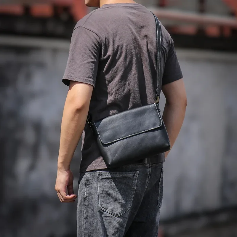 guro-sac messager vintage en cuir véritable pour homme, sac à bandoulière, cuir de vachette cheval, élan, haute qualité, rabat 03, 8 pouces, isub