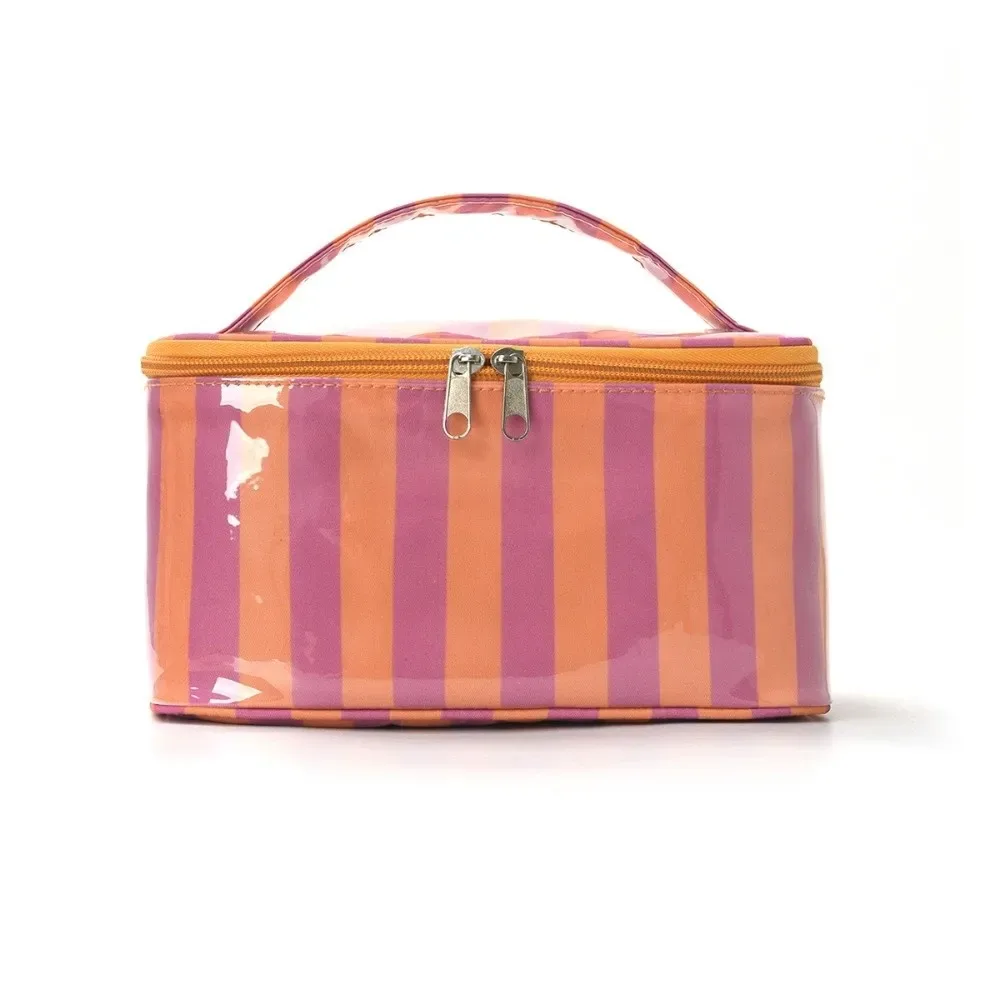 sac de rangement pour articles de toilette à rayures, en pvc imperméable, étui organisateur de maquillage, sac de voyage léger et durable pour cosmétiques