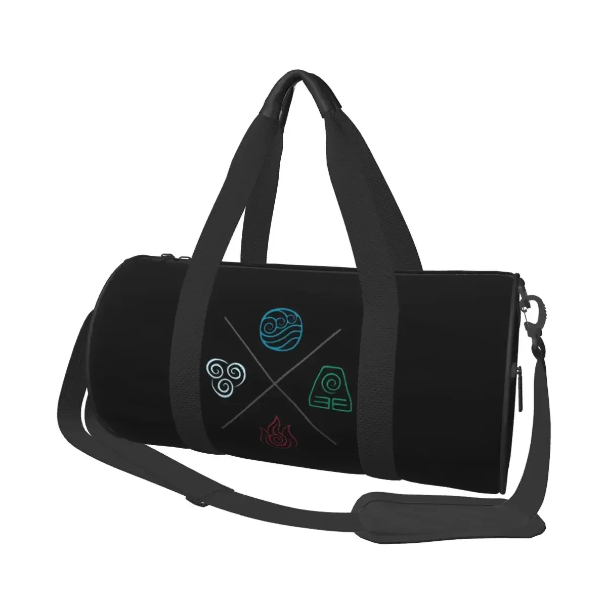 sac voyage polyester motif bœufs stylisés poignée amovible bande épaule usage week end sport cylindrique durabilité