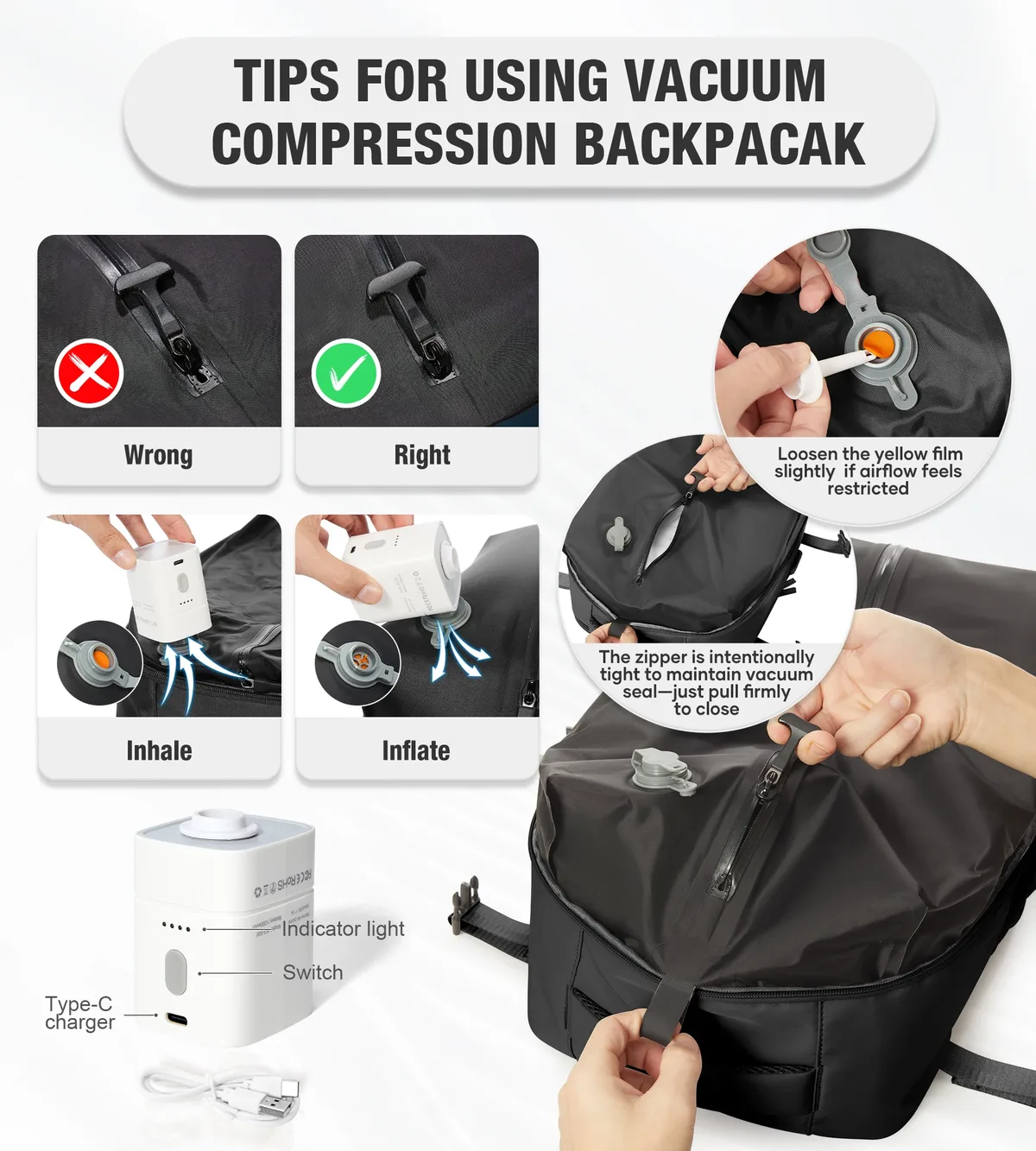 sac dos nylon unisexe noir compression integree compartiment ordinateur portable poche humide ceinture air décontracté solide