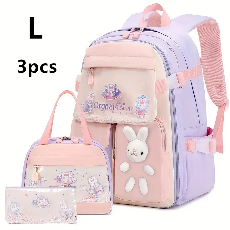 sac à dos lapin mignon pour adolescentes, cartable de dessin animé pour filles du primaire, sac à dos de voyage de 2 tailles pour les classes 1 à 9
