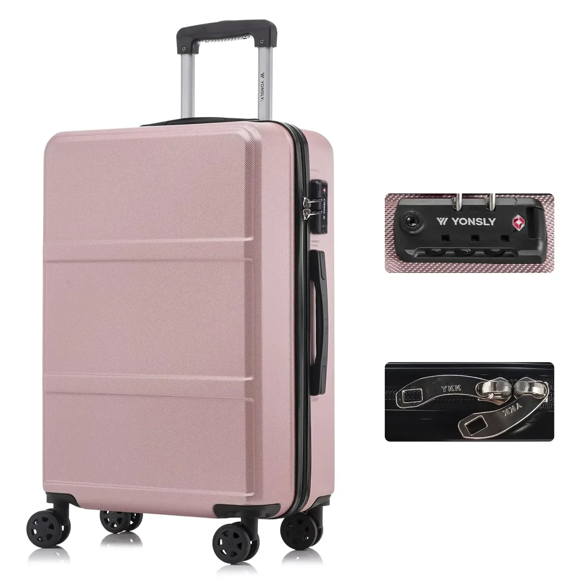 valise yonsly 20/24/28 pouces avec serrure tsa, fermeture éclair double ykk réparable, 4 roues 360 °     valise de voyage à roulettes, design simple en maille, valise rigide, conception anti-collision aux quatre coins pour les vacances
