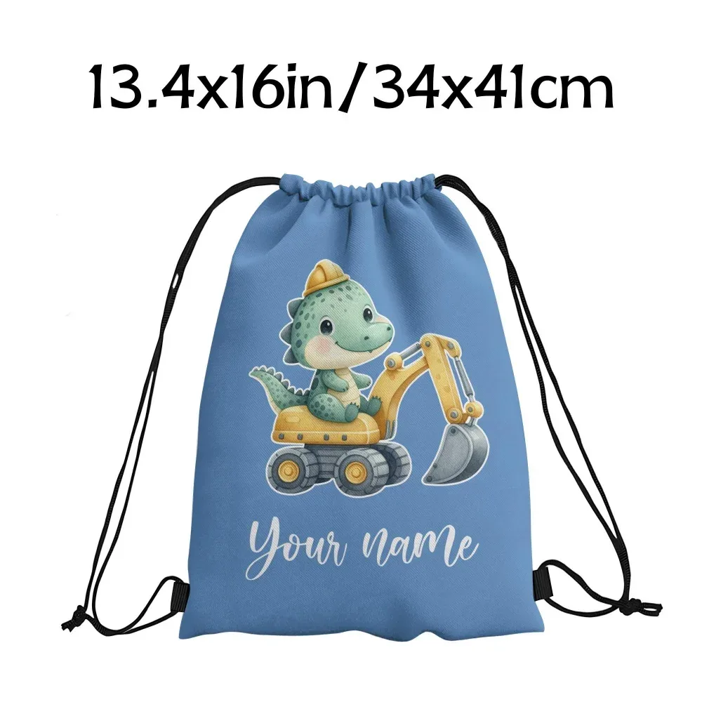 sac à dos personnalisé avec nom/texte dinosaure et excavateur, sac de sport personnalisé, sac de voyage léger, sac de rangement pour salle de sport, 12 couleurs