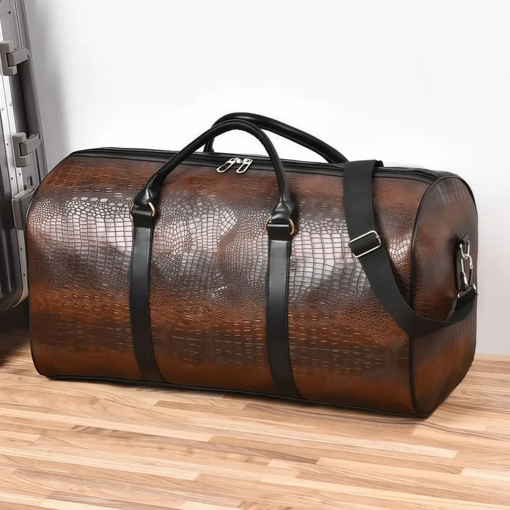 sac de voyage texturé crocodile grande capacité en cuir pu, bagage de vacances rétro durable, sac à main pour voyages d'affaires homme femme