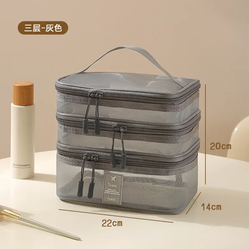nouvelle trousse de maquillage multifonctionnelle de voyage, sac de rangement portable pour cosmétiques, grande capacité, sac de toilette en maille transparente, trousse de maquillage