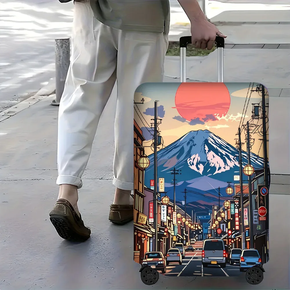 1 housse de bagage imprimée style anime japonais coucher de soleil, pour bagages de 18 à 32 pouces ; accessoires de voyage anti-poussière et élastiques