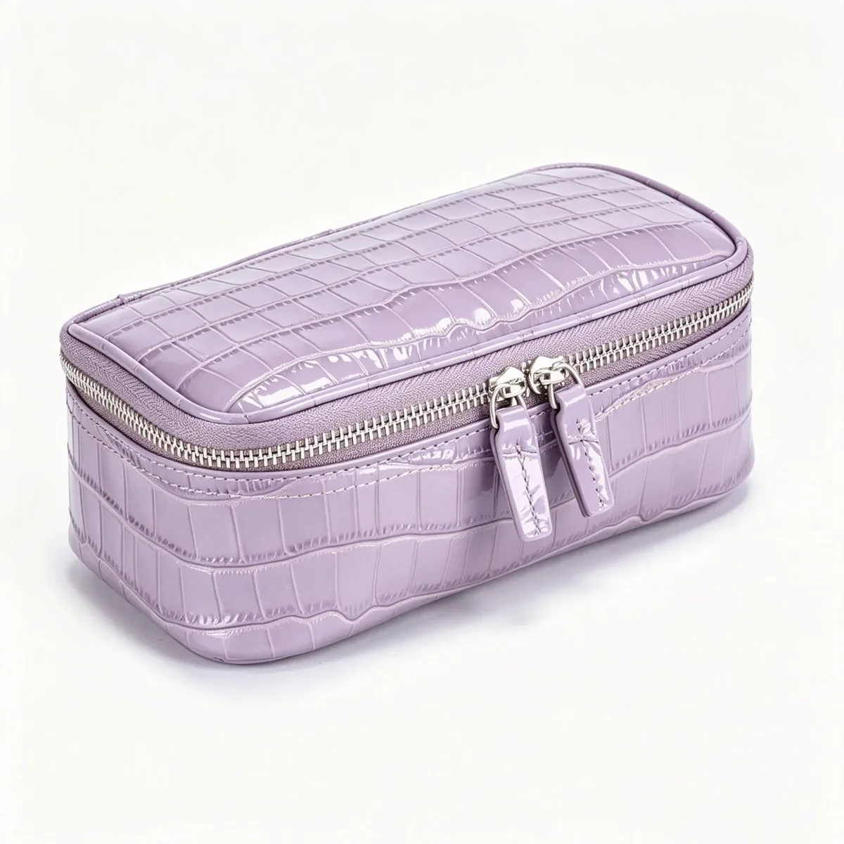 sac cosmétique en cuir véritable à motif crocodile violet pour femmes, sac de toilette de voyage portable, sac de rangement en cuir de vachette de haute qualité