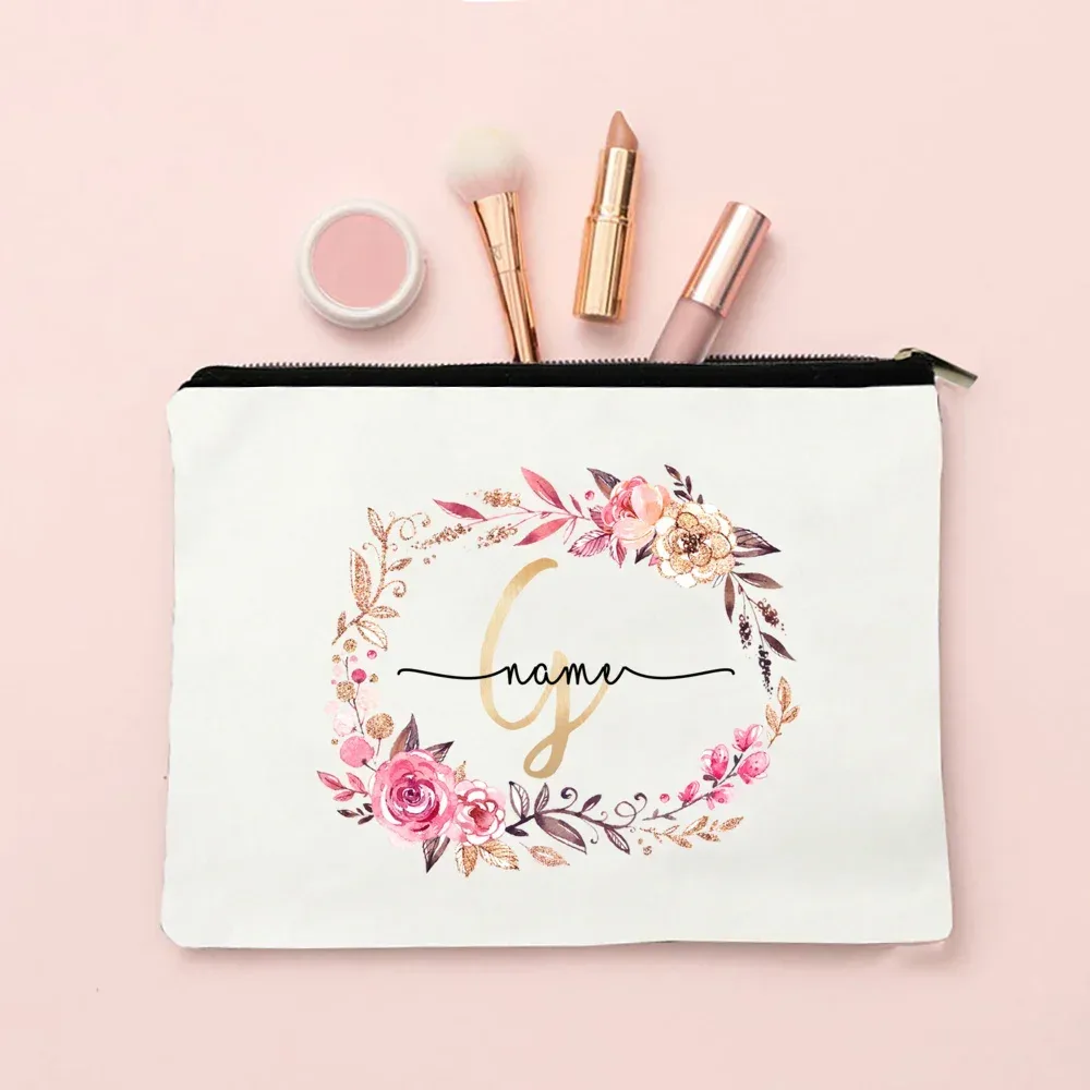trousse de maquillage personnalisée avec initiale et nom, étui à cosmétiques pour patients, monogramme en toile, poudres de toilette, cadeaux d'anniversaire, de mariage, de demoiselle d'honneur