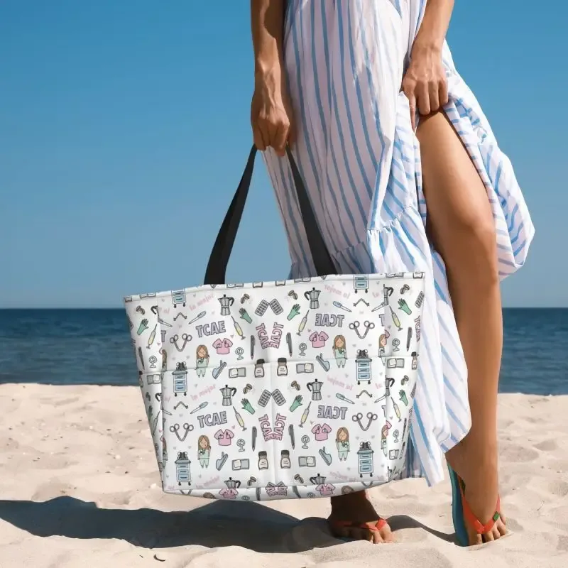 sac fourre-tout de plage médical personnalisé pour femmes, médecin, infirmière, extra large, salle de sport, sacs à main de voyage, sacs à provisions