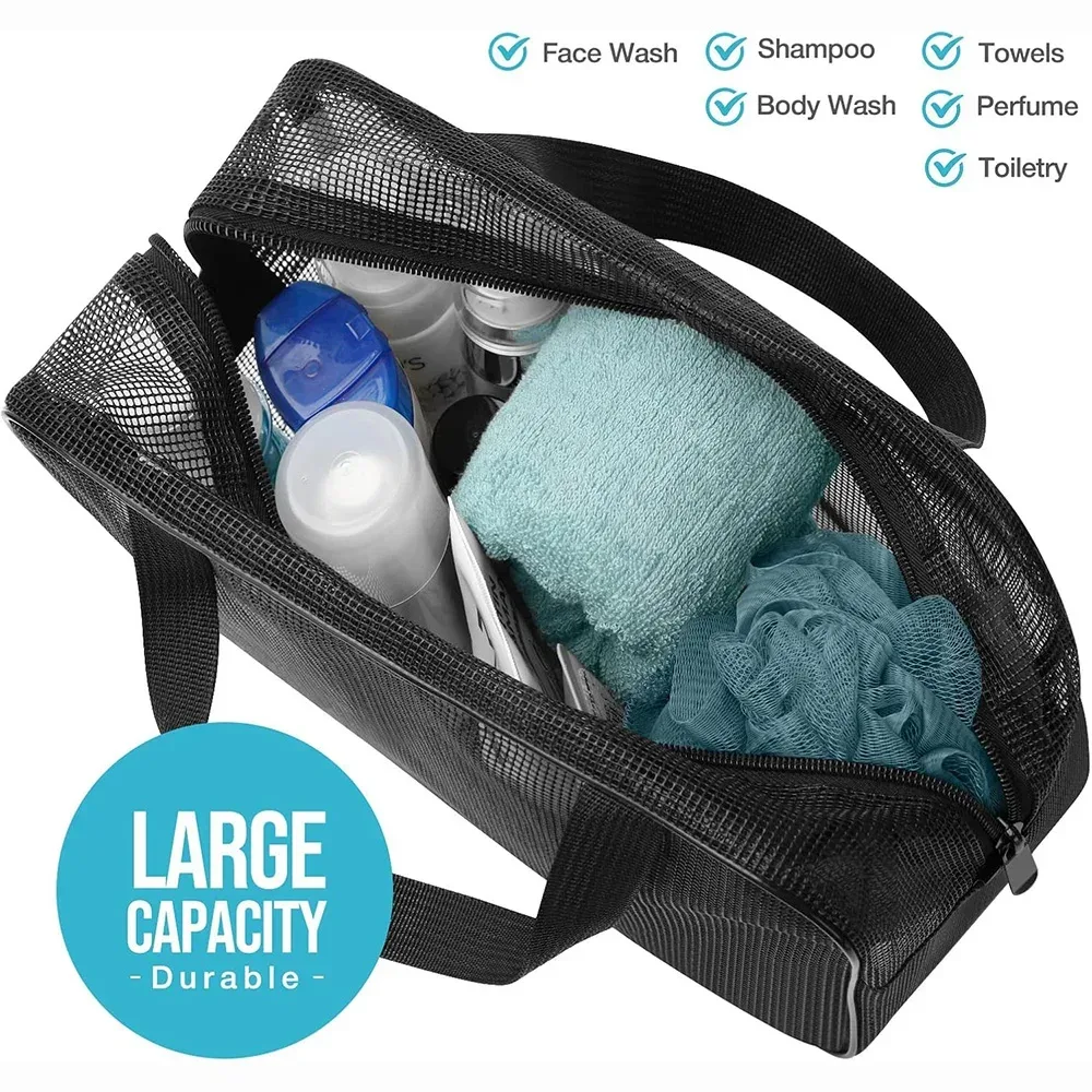 sac de bain portable, pochette de toilette en maille, sac de rangement pour maquillage de voyage, organisateur d'accessoires de salle de bain, sac de plage