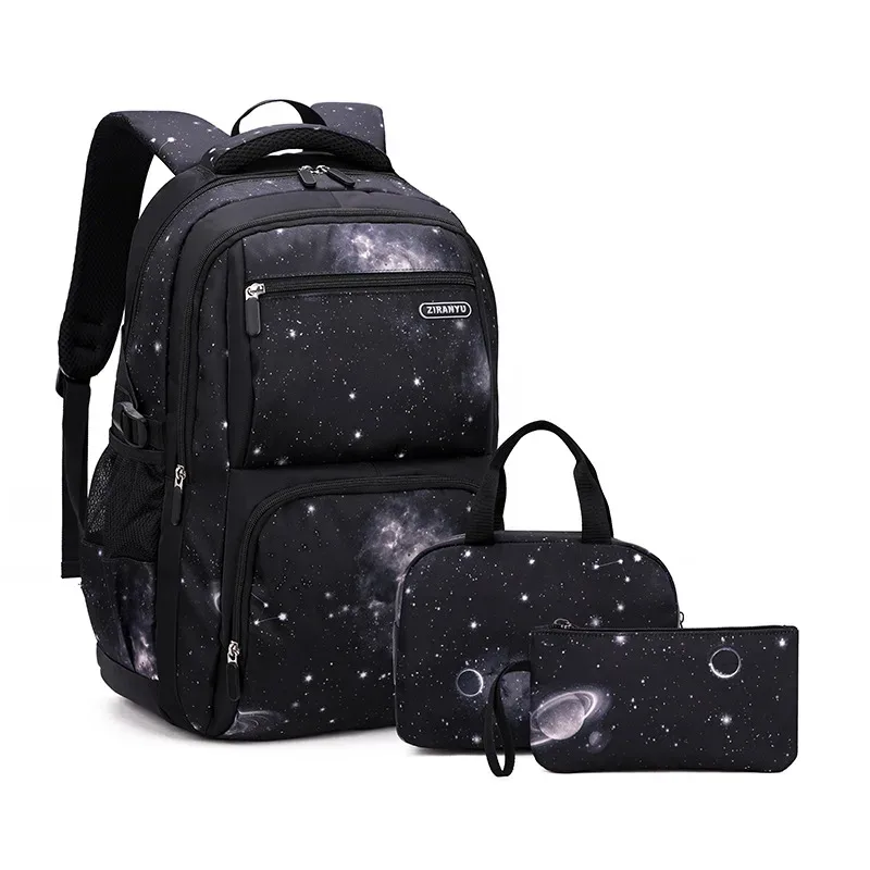 sac à dos grande capacité style ciel étoilé poisson naturel, sac à dos double épaule pour garçons du collège et du primaire, grande capacité