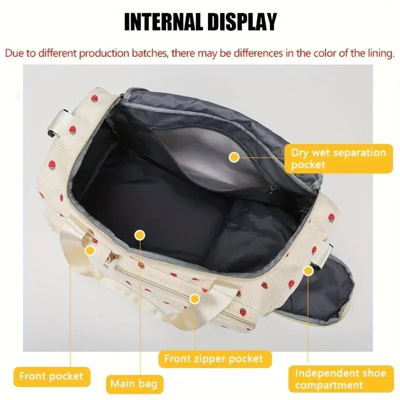 sac polochon décontracté imprimé fraise de grande capacité avec plusieurs compartiments – idéal pour les voyages, la salle de sport et l'utilisation quotidienne