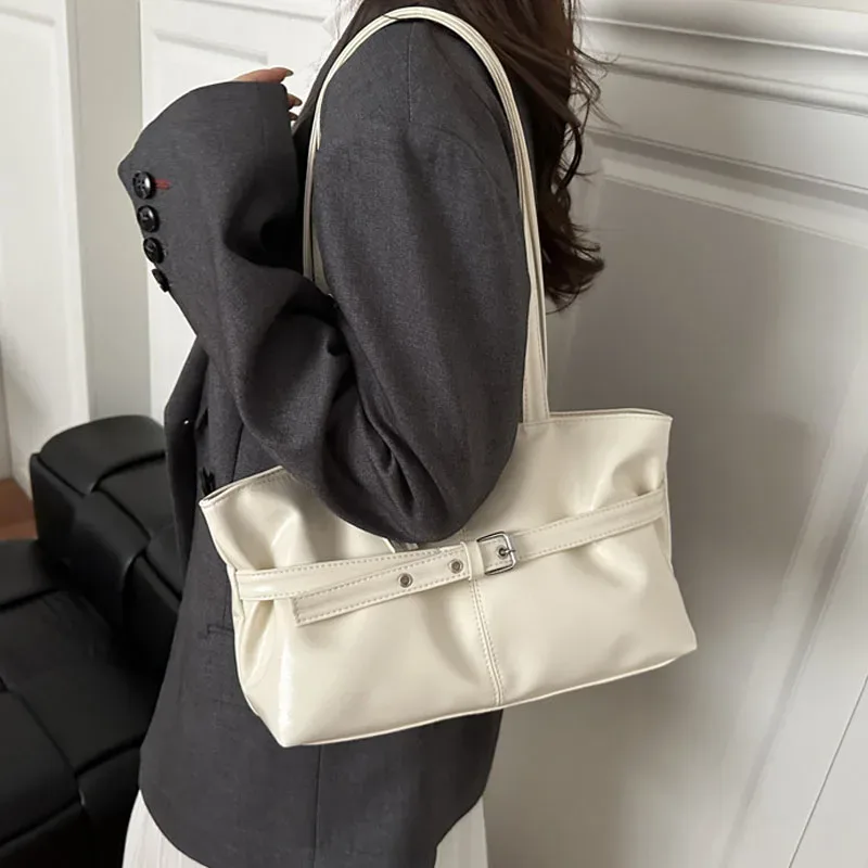 nouveau sac à main tendance polyvalent avec boucle de ceinture, style coréen, couleur unie, en cuir souple, sac à bandoulière décontracté pour femme, sac sous le bras