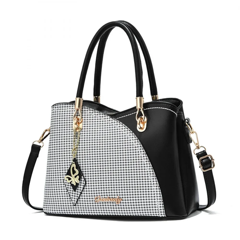 sac à main tendance et polyvalent pour femme d'âge mûr, grande capacité, motif écossais color-block, idéal pour les trajets quotidiens ou comme cadeau.