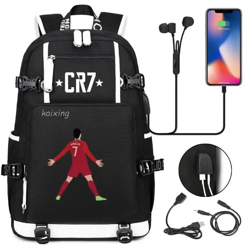 mode cr7 sac à dos usb charge sac d'école 15.6 pouces sac à dos pour ordinateur portable femme mâle livre sac sacs à dos étanche adolescents sac à dos