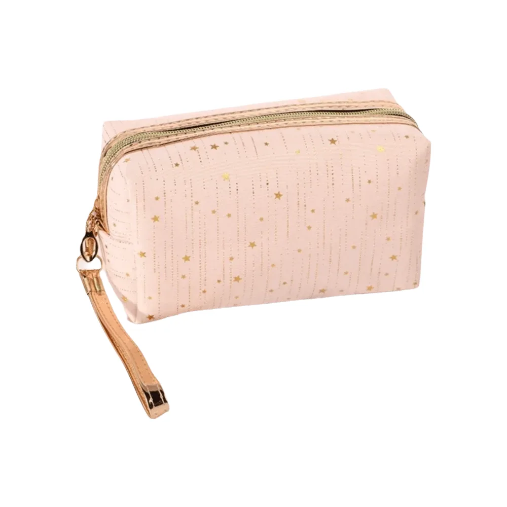 sac de maquillage grande capacité bling, ténu doré, imperméable, léger et respirant, organisateur de toilette de voyage