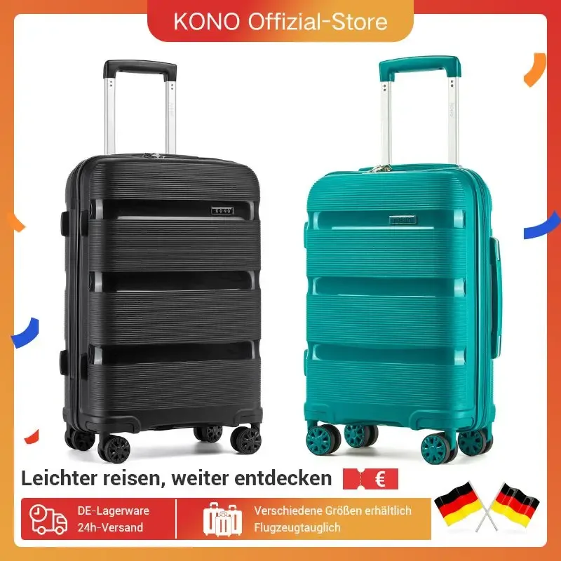 valise rigide kono en polypropylène, bagage à main à roulettes 55/65/75 cm avec 4 roulettes pivotantes à 360° ° roues pivotantes et serrure à combinaison tsa