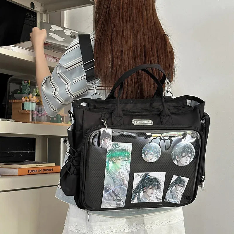 nouveau sac à dos harajuku badge transparent poupées montrer sac de douleur grande capacité sac fourre-tout à bandoulière y2k mode sac à dos bandoulière cadeau