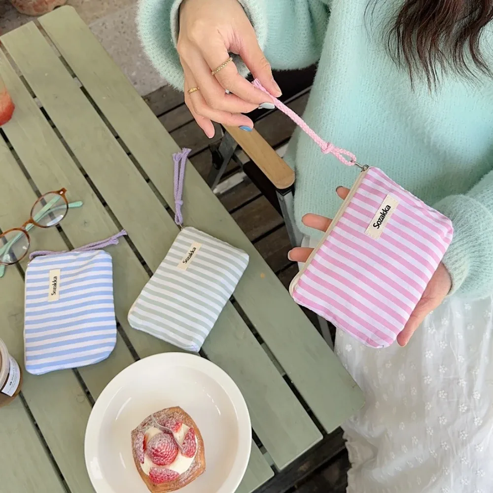 petit sac de maquillage cosmétique, mini sacs de rangement en toile rayés pour femmes, étui de maquillage pour rouge à lèvres, sac à main mignon pour enfants, pochette pour pièces de monnaie