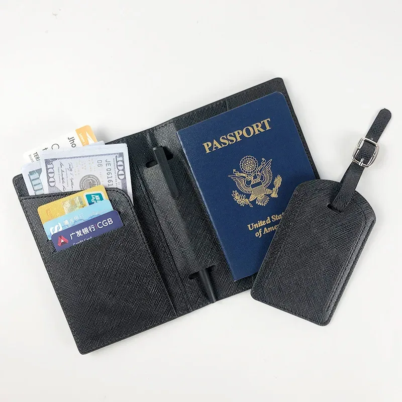 porte-passeport de luxe simple en cuir pu avec logo personnalisé, étiquette de bagage, accessoires de voyage essentiels, cadeau de mariage