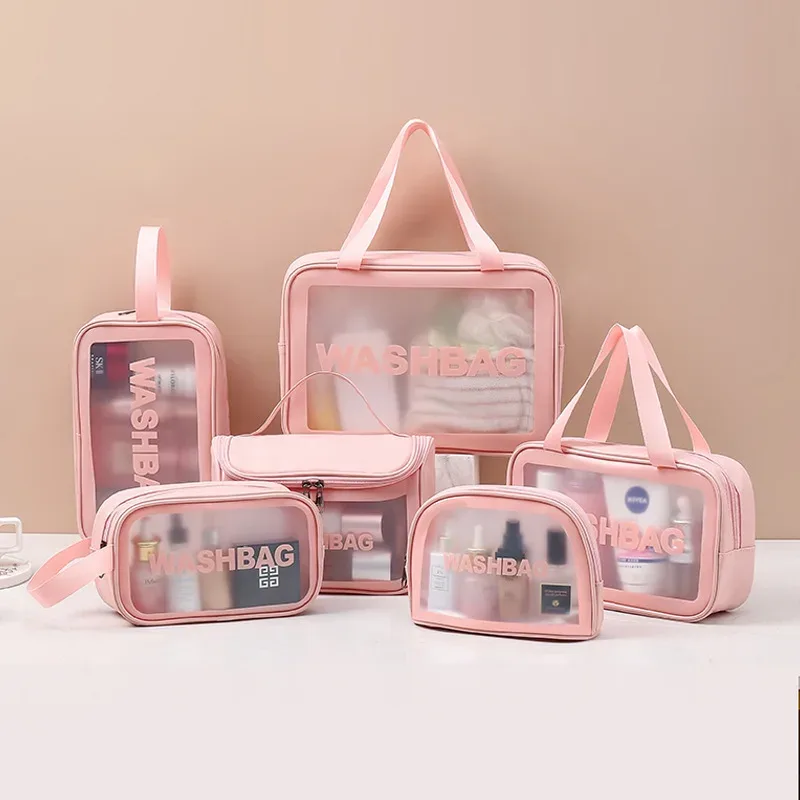 nouvel ensemble de trousses de maquillage transparentes, organiseur de toilette, trousse de toilette pour femmes, pochette de toilette portable, sac de cosmétiques essentiels pour les voyages
