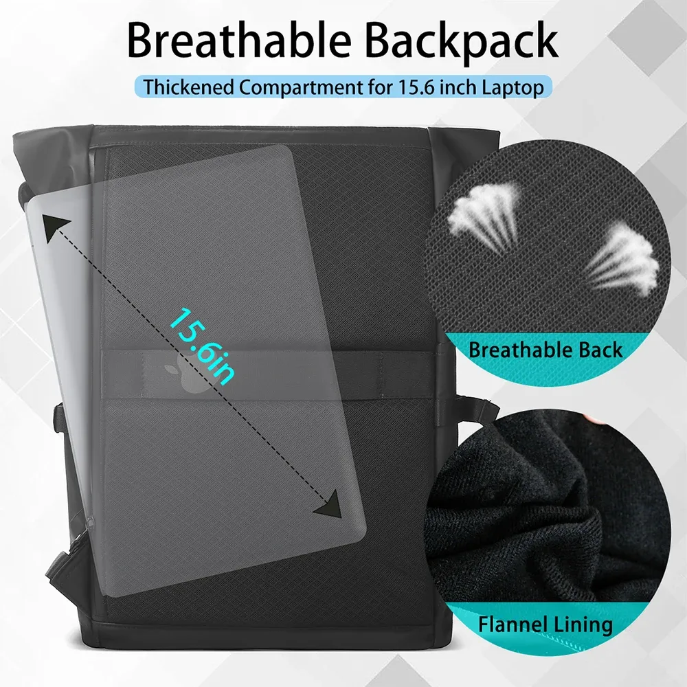 heroic knight – sac à dos de voyage pour hommes, extensible, pour ordinateur portable 15.6 pouces, avec port usb, étanche, enroulable, pour loisirs
