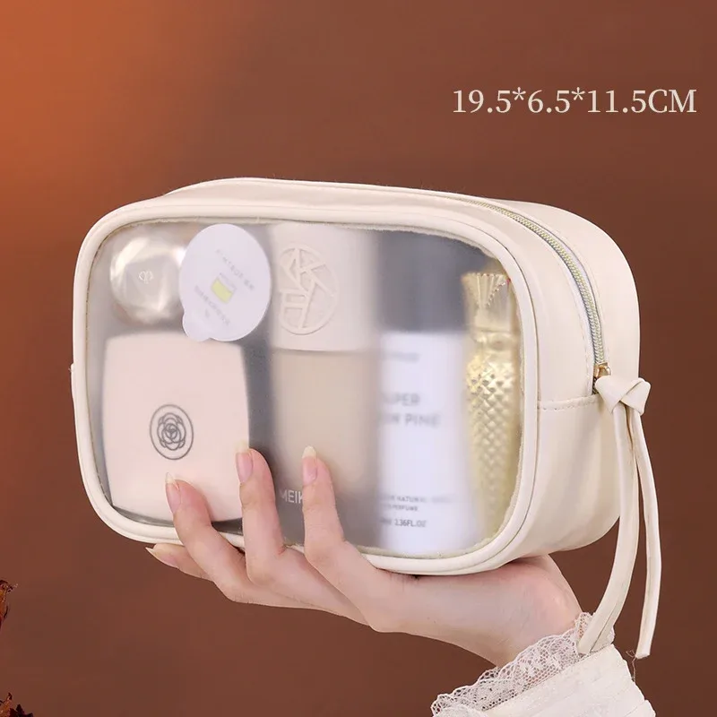 sac à cosmétiques semi-transparent en pvc mat - organisateur de maquillage de luxe grande capacité, trousse de toilette de voyage pour femmes