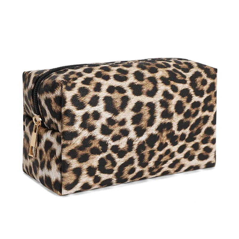 sac de maquillage de voyage en pu pour femmes, léopard, grande capacité, sac de rangement portable à fermeture éclair, sacs à main, sac de toilette de salle de bain, sac à cosmétiques