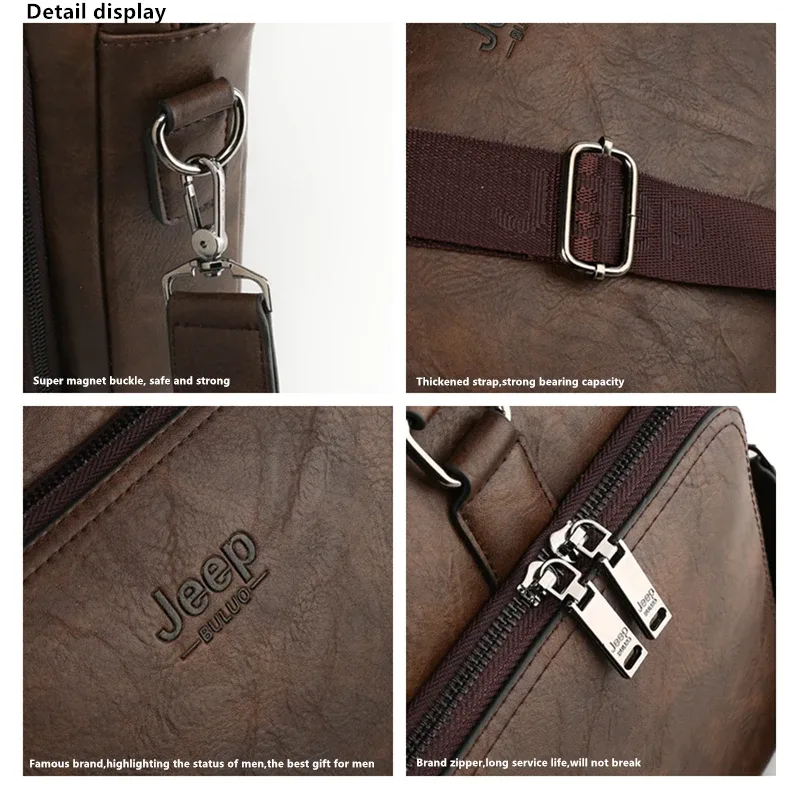 jeep buluo – sac à main en croûte de cuir pour hommes, sac d'affaires de grande capacité pour ordinateur portable 14 pouces, porte-documents de bonne qualité