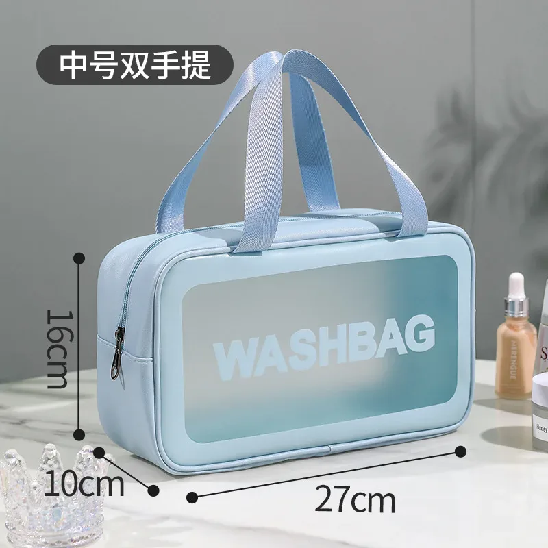 sac de toilette de voyage portable, grande capacité, étanche, organisateur de maquillage avec double poignée, sac de rangement transparent pour cosmétiques
