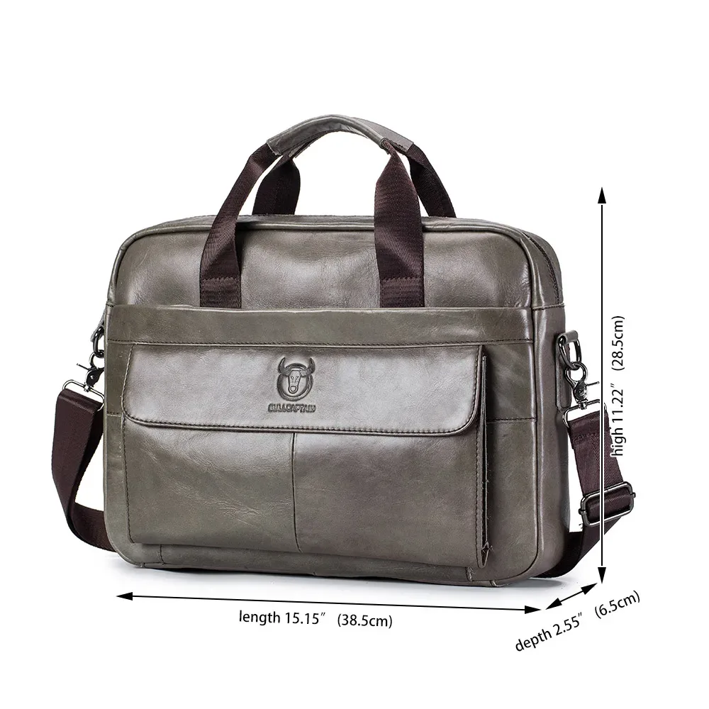 porte documents cuir véritable vache polyester style chinois poignée souple fermeture éclair 14 pouces marron