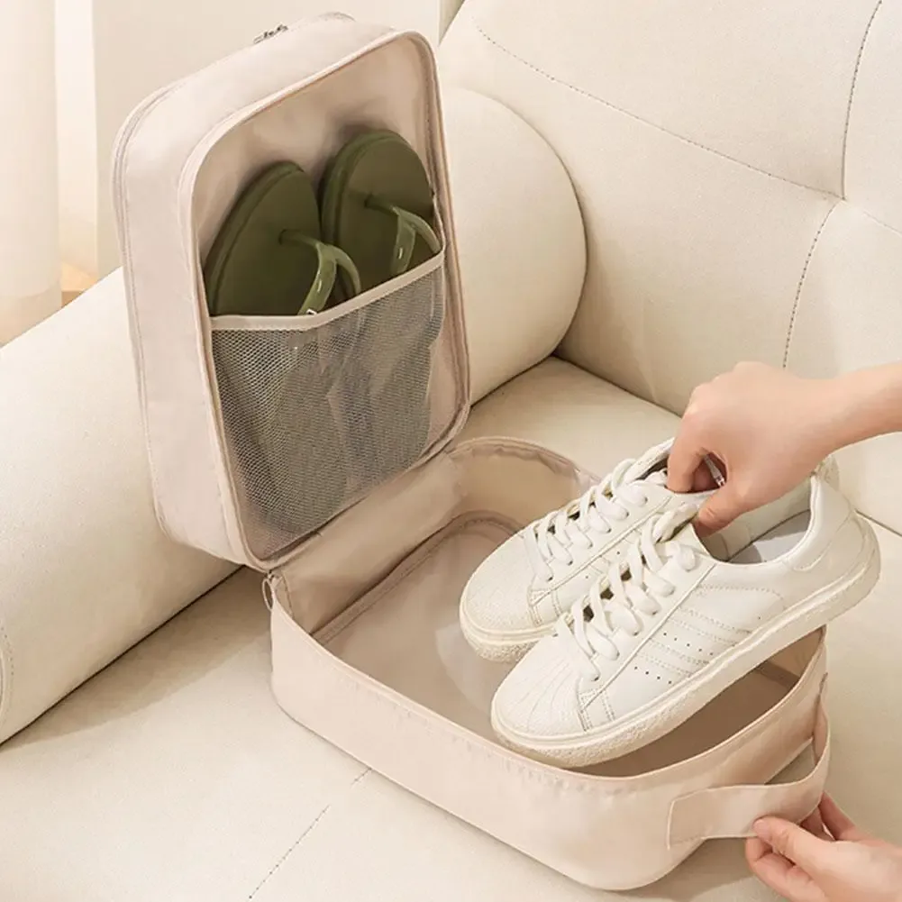 sac à chaussures de voyage en tissu oxford, organisateur de rangement multifonctionnel à 3 couches, pochette à chaussures portable et étanche pour voyage