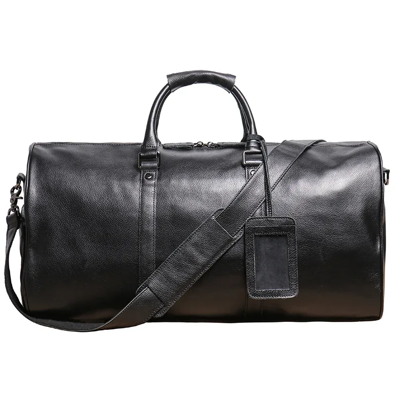 sac de voyage en cuir véritable pour hommes, sac de bagage à main décontracté, sac de fitness de grande capacité, poche à chaussures pour ordinateur portable de 18 pouces