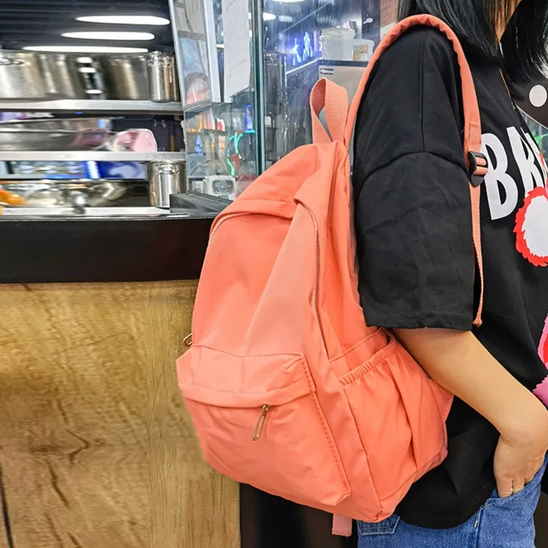 sac à dos d'école imperméable de grande capacité pour femmes, fermeture éclair lisse, couleur unie, sac à dos décontracté pour adolescentes, sac à dos pour étudiantes