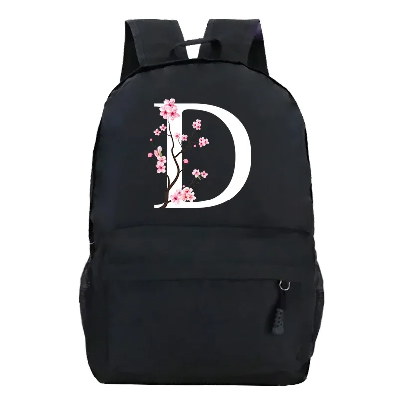 sacs à dos d'école pour jeunes sakura fleur a-z alphabet grande capacité toile harajuku mode fermeture éclair esthétique épaules sacs noirs