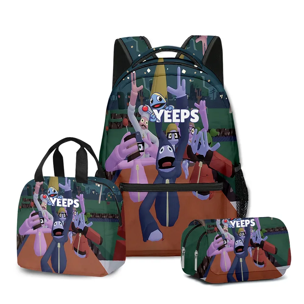 chimyouthful yeeps hide and seek 3d print sacs d'école pour étudiants, sac à dos pour ordinateur portable, sac à lunch portable, étui à crayons, 3 pièces par ensemble