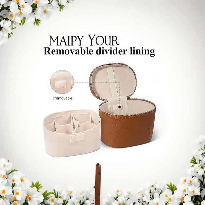 trousse de maquillage portable en cuir pu avec séparateur amovible, organisateur de cosmétiques, sac à main de grande capacité, trousse de toilette de voyage pour femmes, cadeaux
