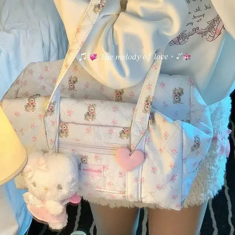 sacs à main harajuku pour femmes, sacs fourre-tout à fleurs blanches, sacs esthétiques décontractés, tenues coréennes, streetwear, mode kawaii, y2k