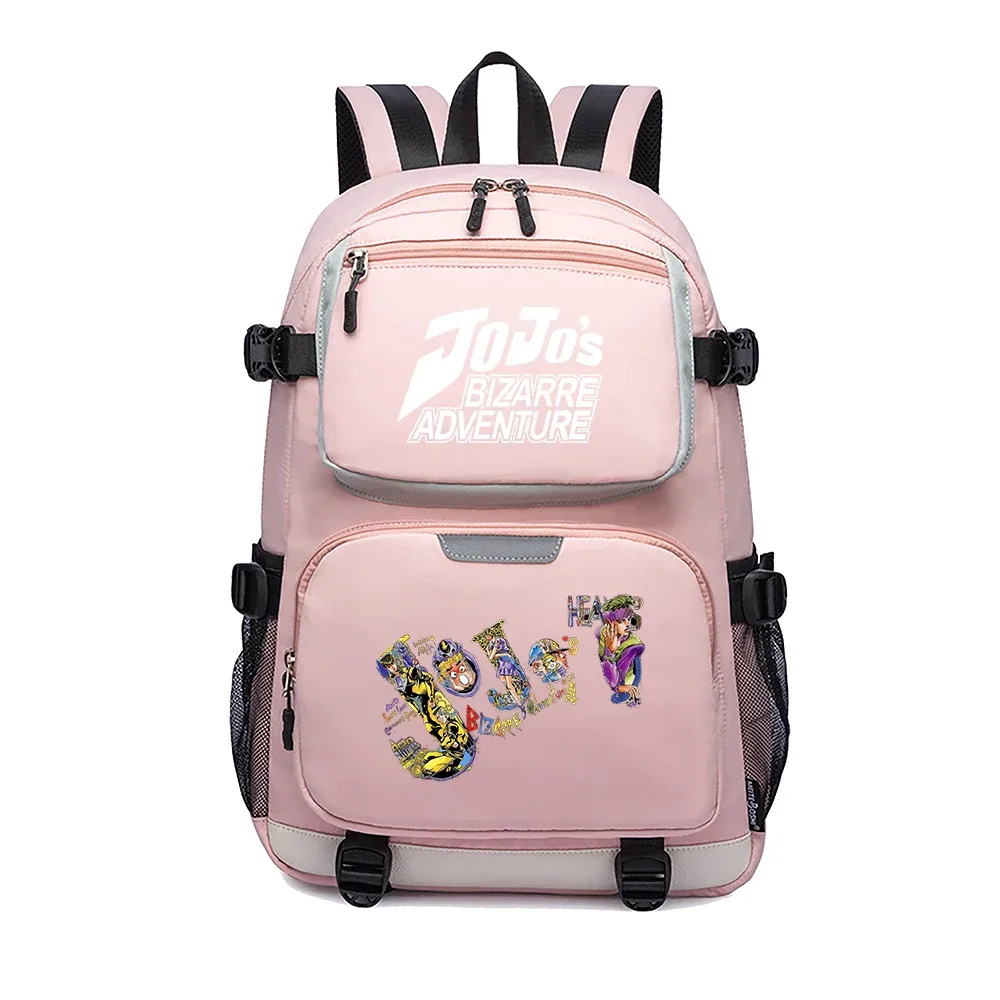 jojo's bizarre adventure – sac à dos de voyage dessin animé, grands sacs d'école imperméables pour femmes, sac à dos rose avec port usb pour ordinateur portable