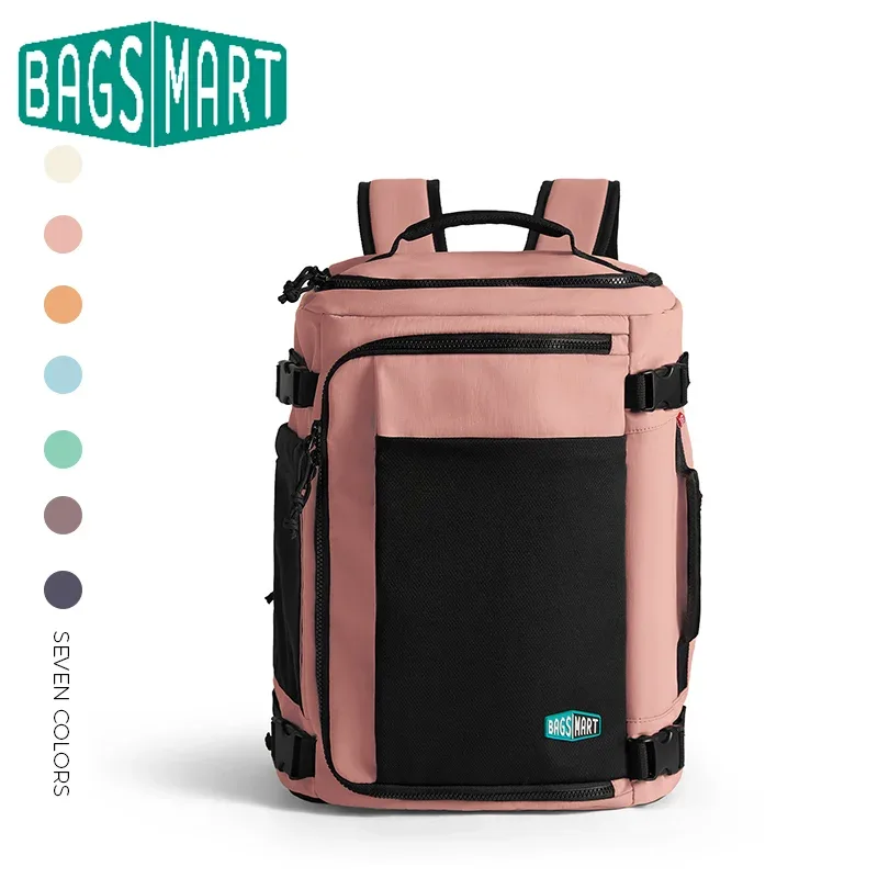 sac dos nylon rose compartiment chaussures poche ordinateur portable poches avant antivol capacité extensible usage voyage
