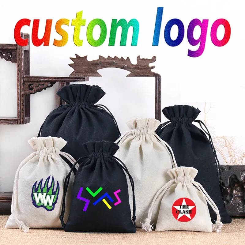 sacs de rangement en coton avec impression de logo personnalisé, proximité gt, pocommuniste à chaîne, sac à bijoux, produits promotionnels, 10 pièces par lot