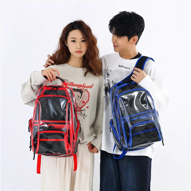 Sac à dos transparent en PVC de grande capacité, sac à bandoulière étanche pour lycéens, stade sportif, festival de musique