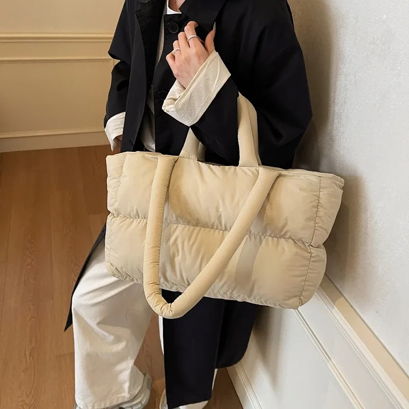 sac à main luxe sac bandoulière femme 2025 hiver dernière tendance femmes sacs fourre-tout à bandoulière espace coton rembourré grande capacité shopper fourre-tout qualité trajet sacs à main dame