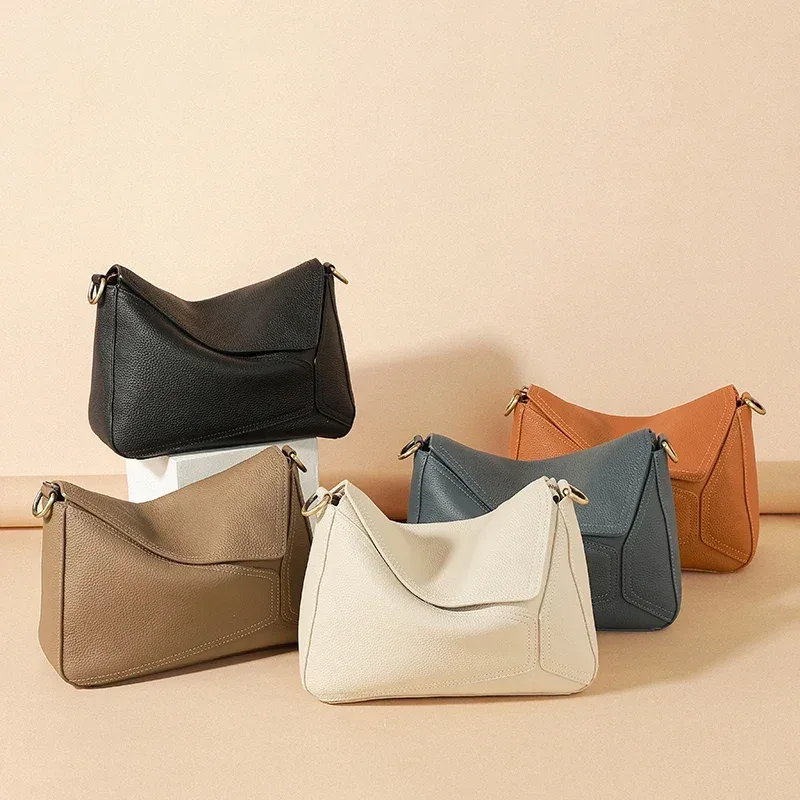 sac à bandoulière géométrique en cuir de vache 100% pur pour femmes, sac à bandoulière de couleur unie pour dames, grande capacité, oreiller, sac à main de luxe