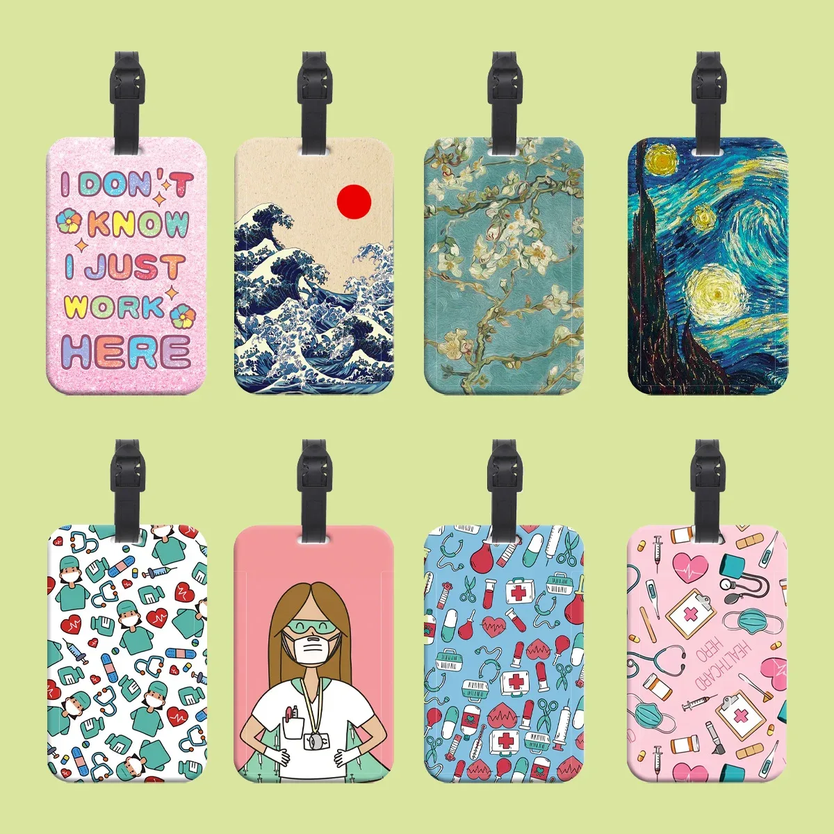 étiquettes de bagage de voyage de santé médicale valise vague art peinture id porte-adresse étiquettes d'embarquement de bagages accessoires d'étiquette portables