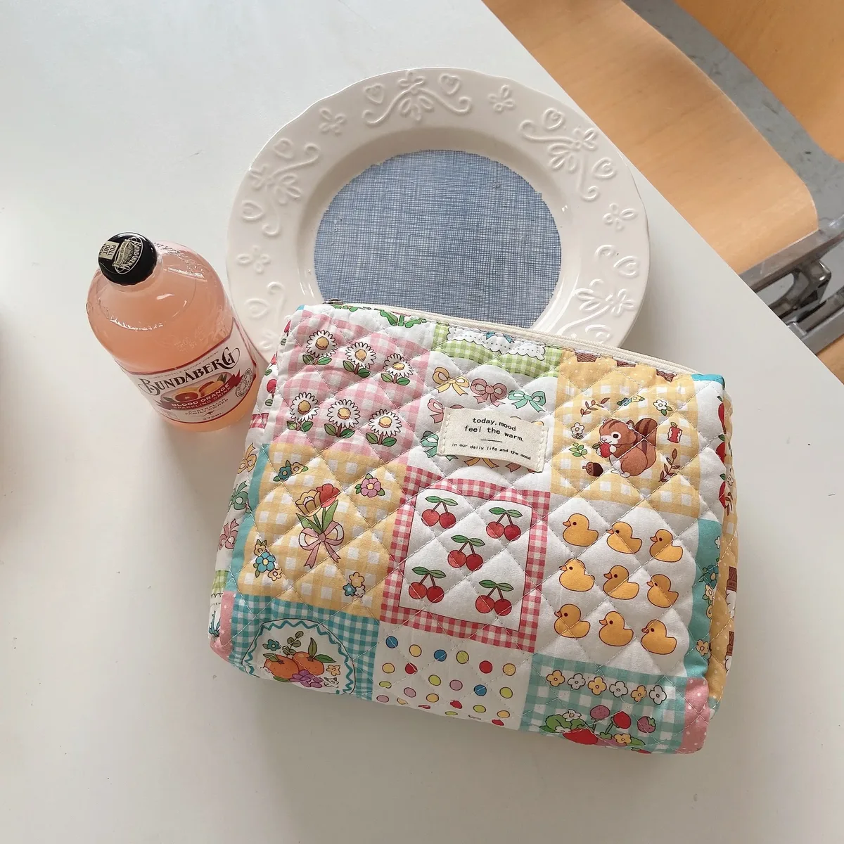 sac de maquillage coréen matelassé à fleurs pour femmes, trousse de toilette portable, sacs à main à couches, organisateur floral, pochette de rangement pour cosmétiques