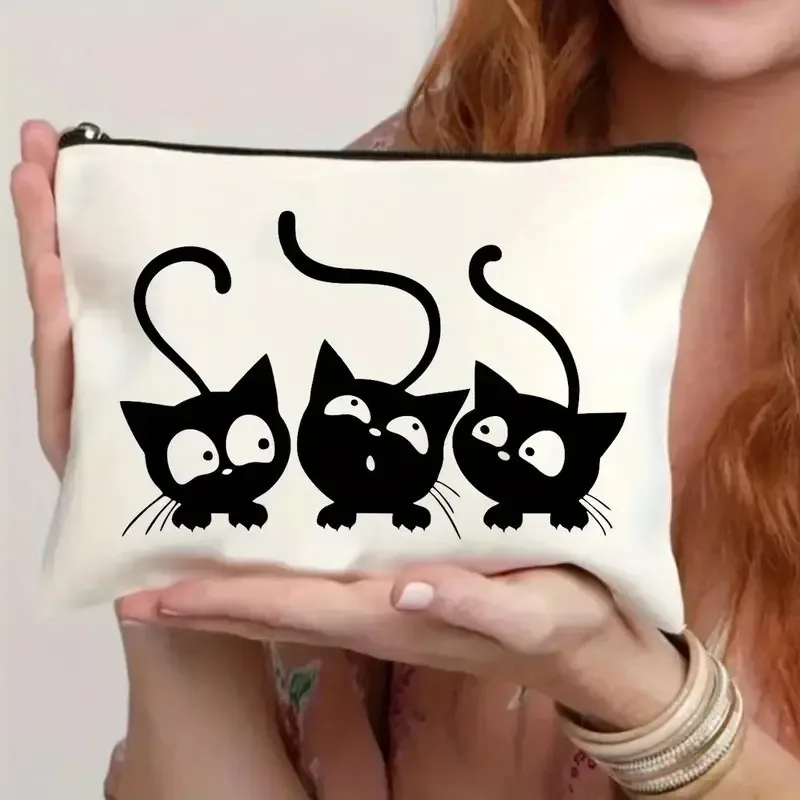 chat, fraise fille, motif d'amitié, sac de voyage, sac à fermeture éclair en polyester imperméable, cosmétiques, accessoires