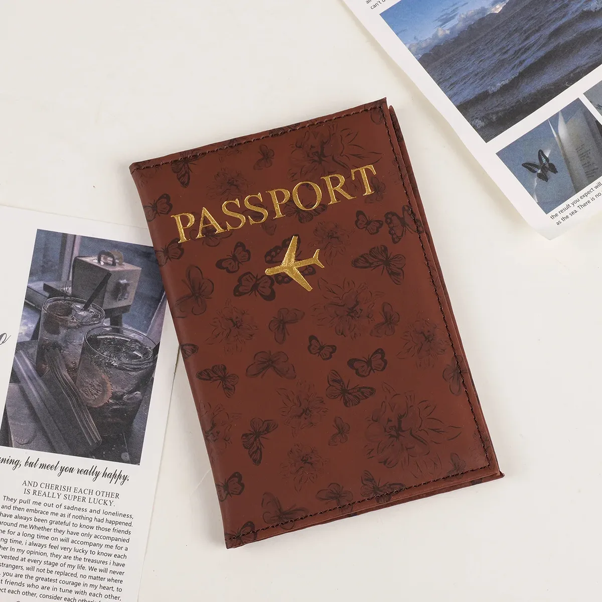 porte-passeport en cuir pu, motif papillon élégant, accessoires de voyage, 1 pièce, étui de protection