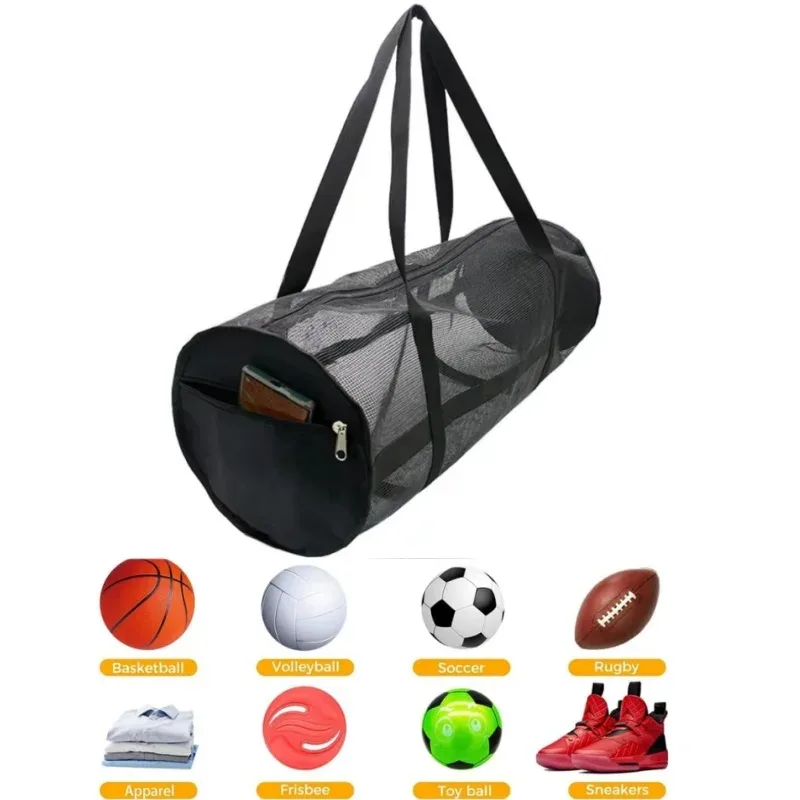 sac de transport en maille de grande capacité, sacs de rangement à fermeture éclair pour basket-ball, football, voyage, sport, gymnastique, yoga, équipement de pêche, sacs portables